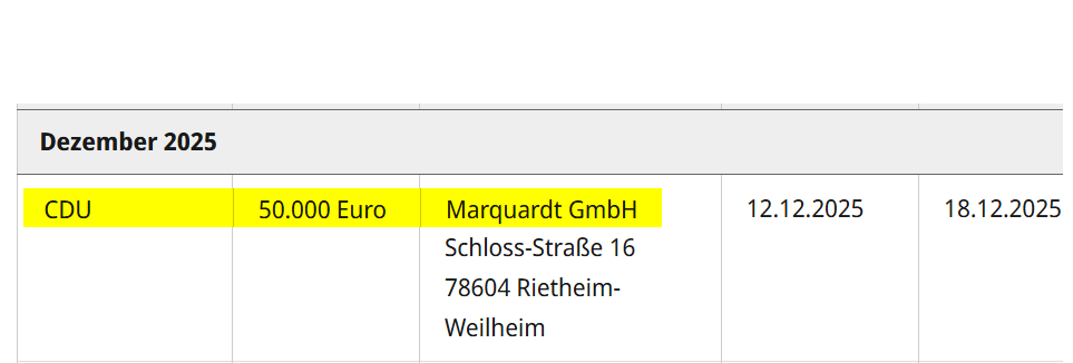 Screenshot der Großspende von bundestag.de als Quellenbeleg mit den Angaben aus obigem Post.